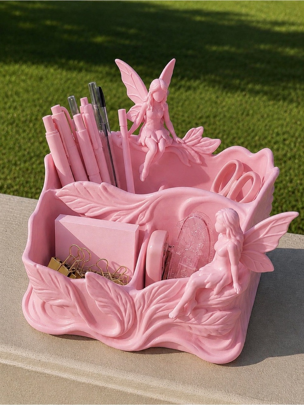 Pink Fairy Desktop Organizer - Decorative Home Storage